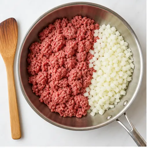 Step 1: Browning ground beef with onion in skillet