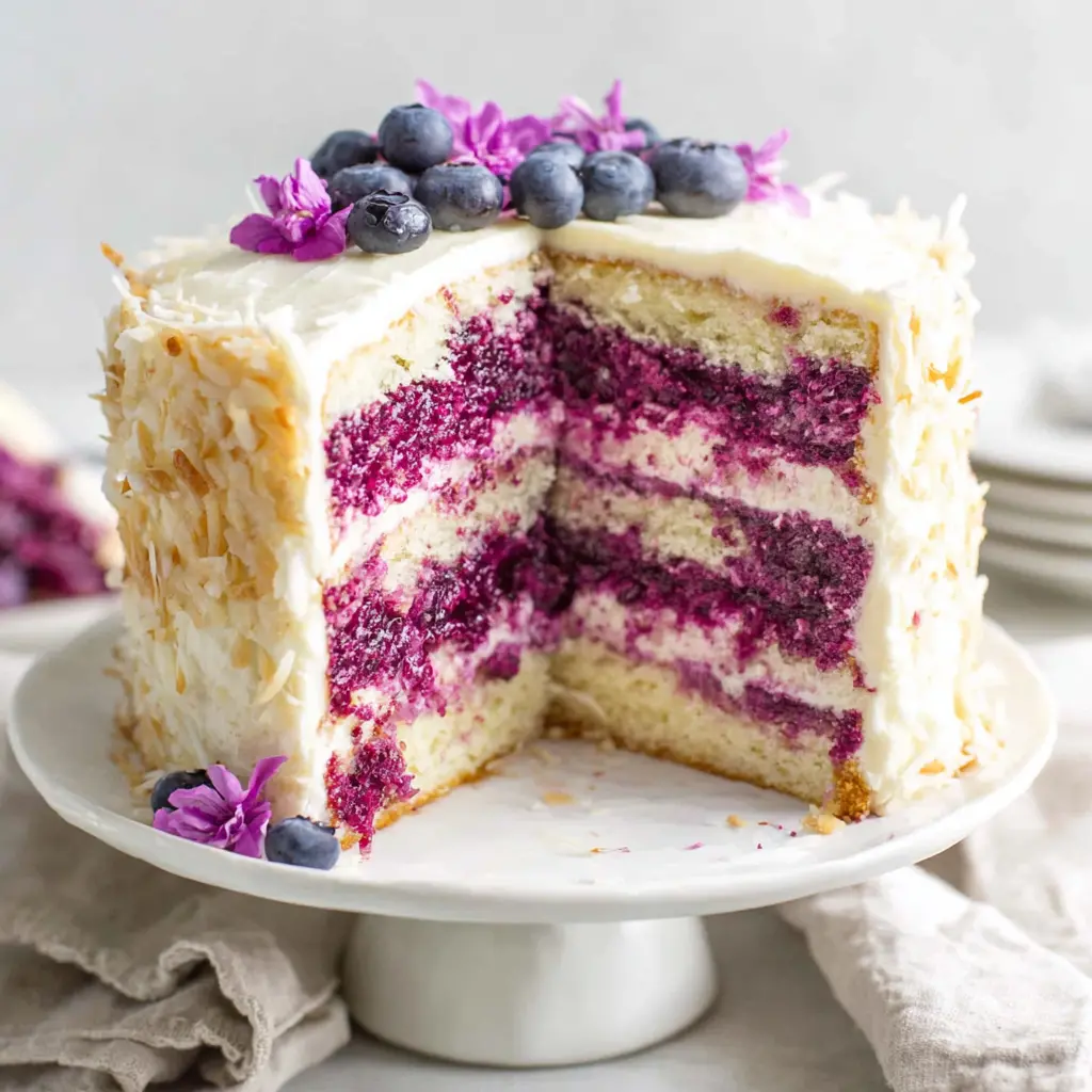 blueberry coconut layer cake - final presentation