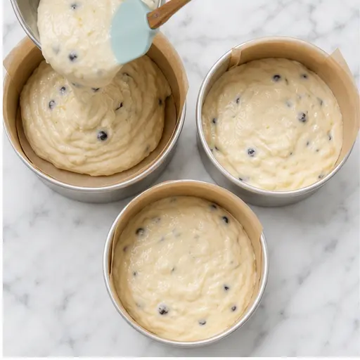 Step 2: Dividing the batter into prepared cake pans