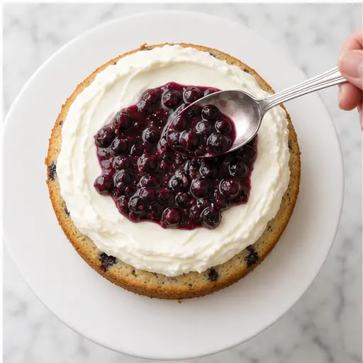 Step 4: Assembling the cake with frosting and compote
