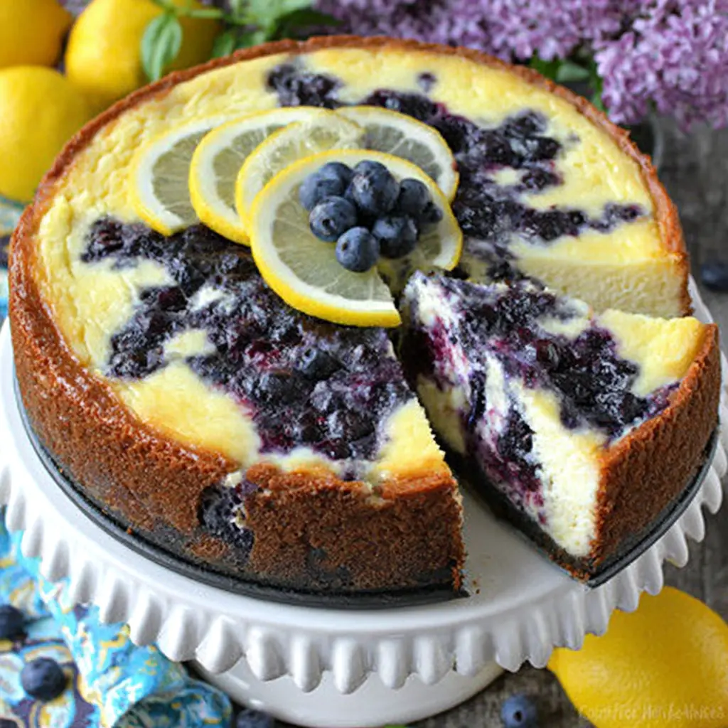 blueberry lemon cheesecake cake - final presentation