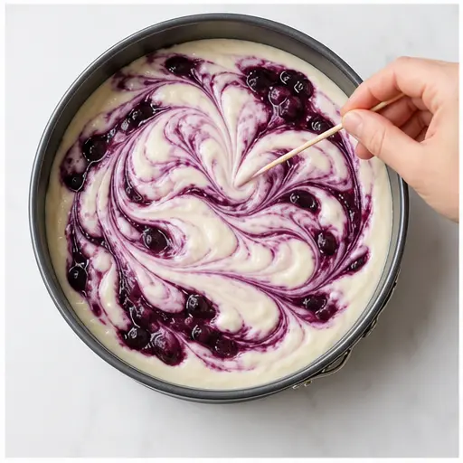 Step 3: Swirling blueberry sauce into cheesecake batter