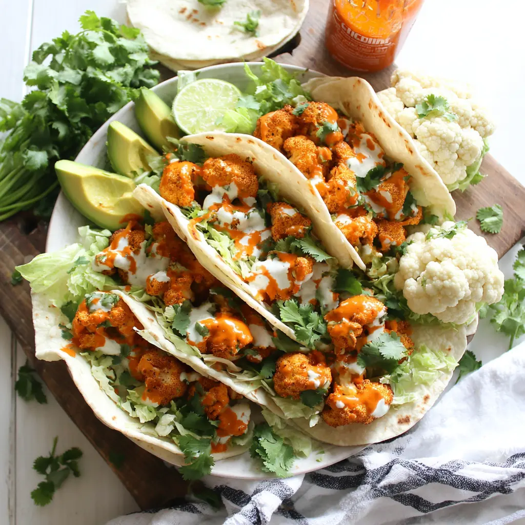 buffalo cauliflower tacos - main ingredients