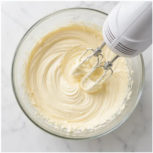 Step 1: Beating cream cheese and sugar for cheesecake batter