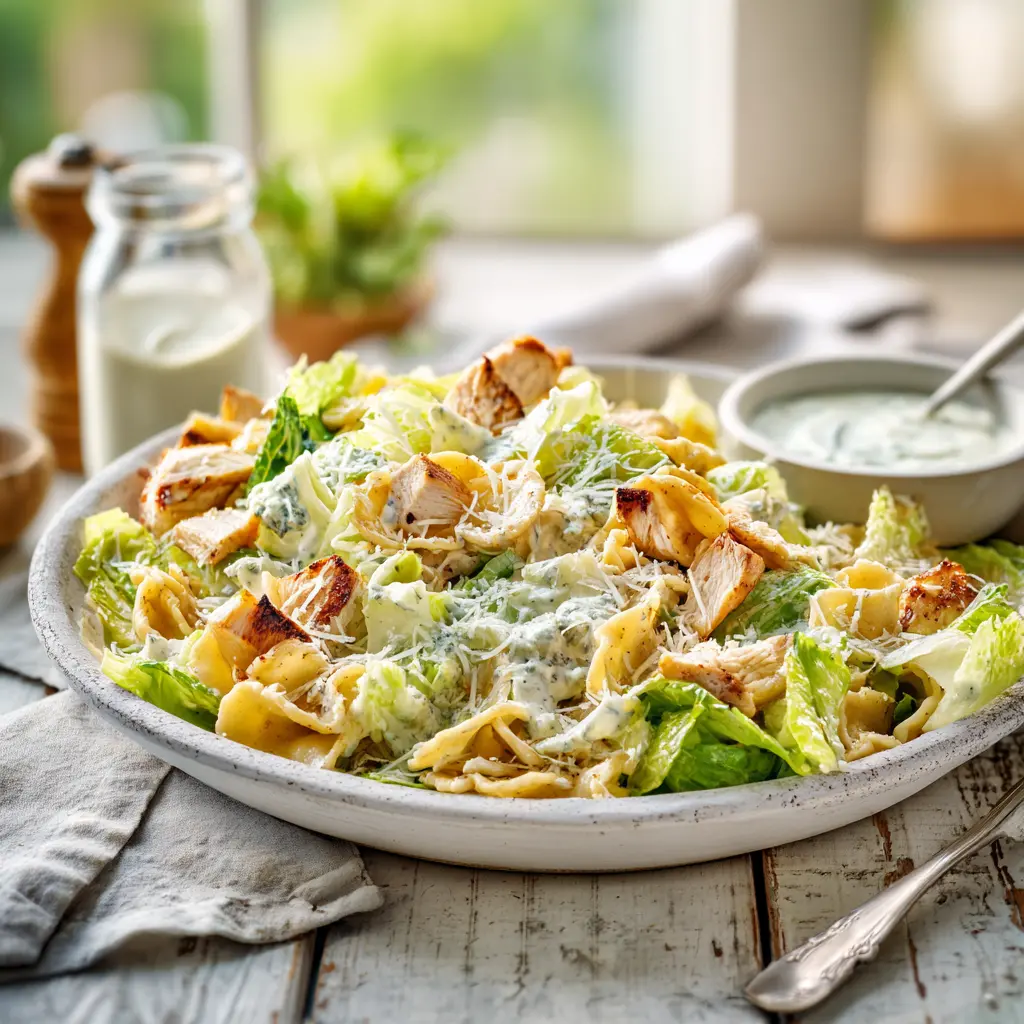 chicken caesar pasta chips - final presentation