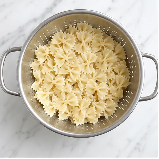 Step 1: Boiling and draining farfalle pasta