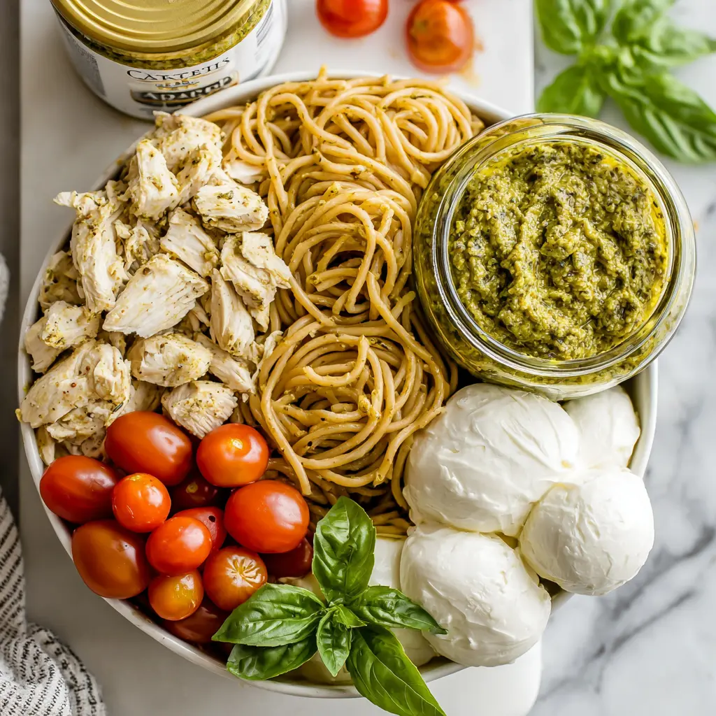 chicken pesto burrata bowl - main ingredients