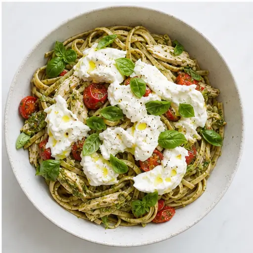 Step 4: Plating with burrata and fresh basil