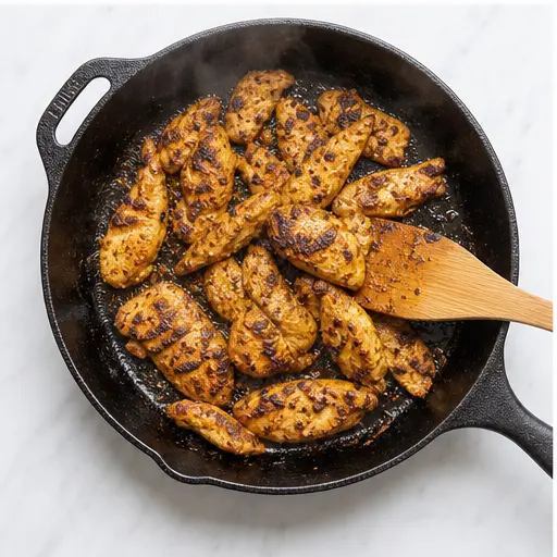 Step 3: Searing marinated chicken strips
