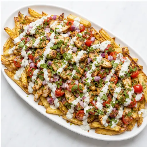 Step 4: Assembling loaded fries with toppings