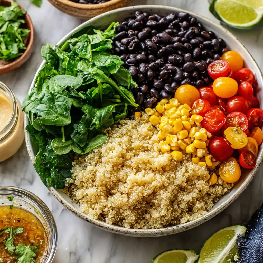 chicken spinach quinoa bowl - main ingredients
