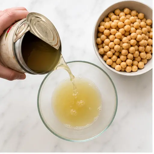 Step 1: Draining chickpeas and reserving aquafaba