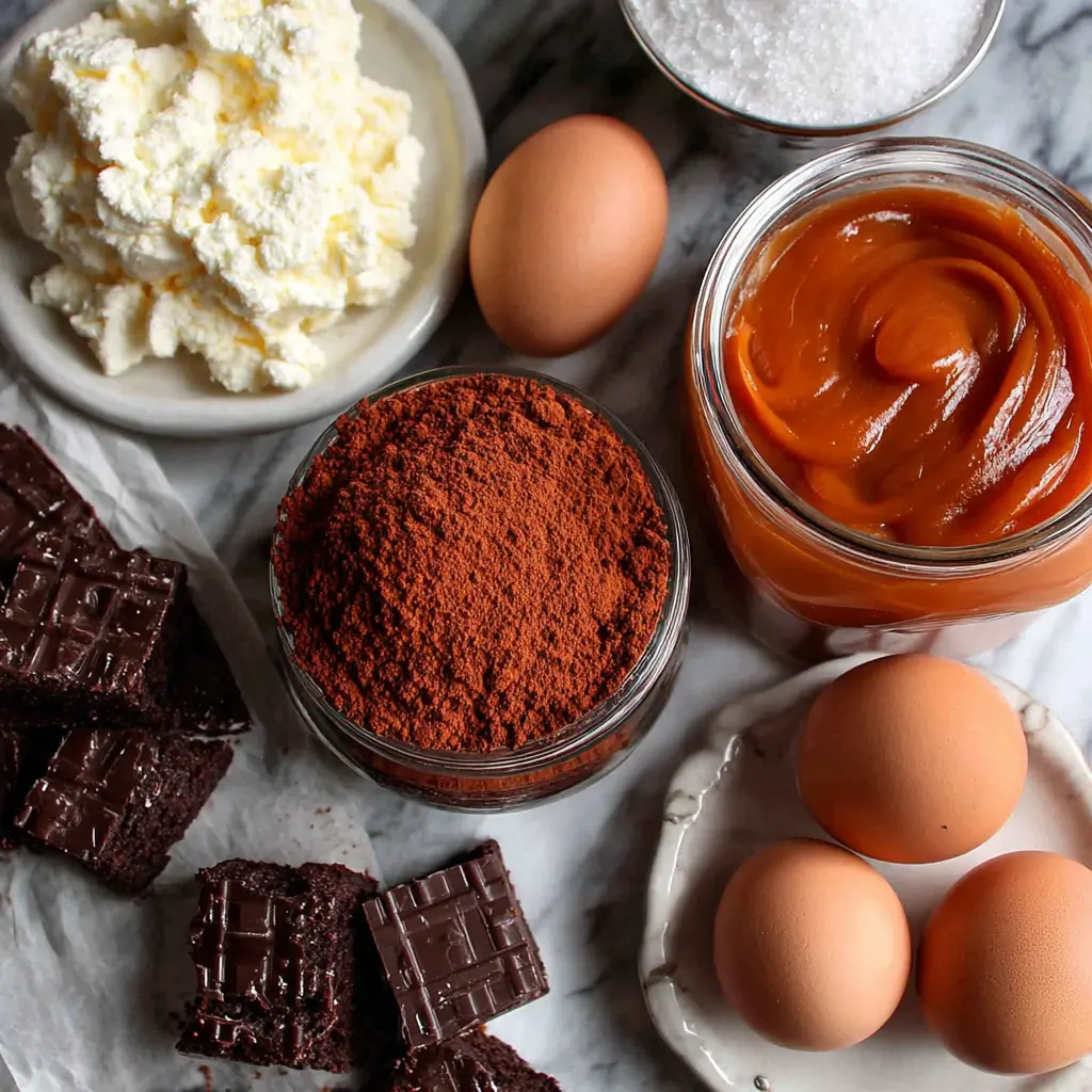 chocolate caramel cheesecake cake - main ingredients