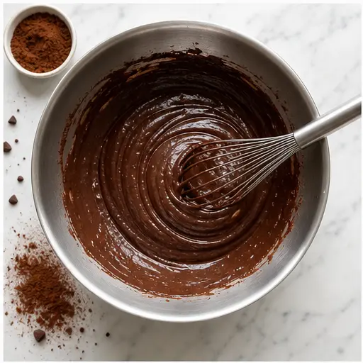 Step 1: Mixing the thin chocolate cake batter