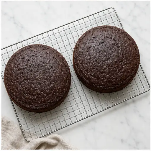Step 3: Cooling baked cake layers on wire rack