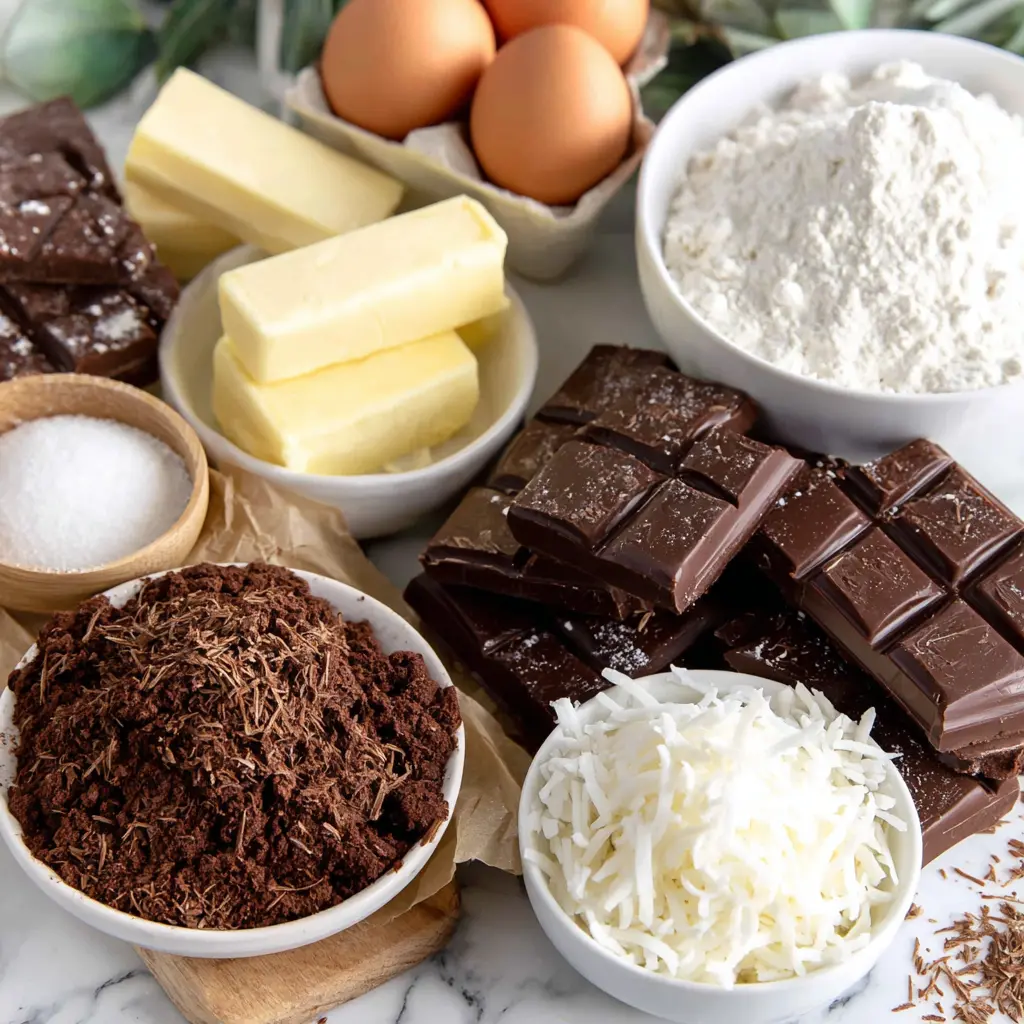 chocolate coconut lava cake - main ingredients