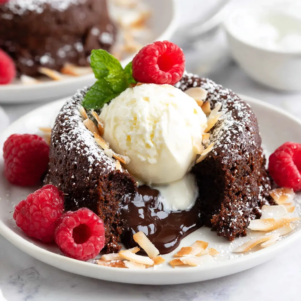 chocolate coconut lava cake - final presentation