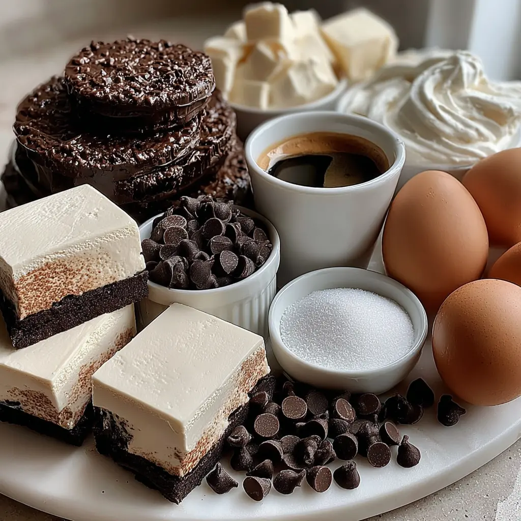 chocolate coffee cheesecake cake - main ingredients