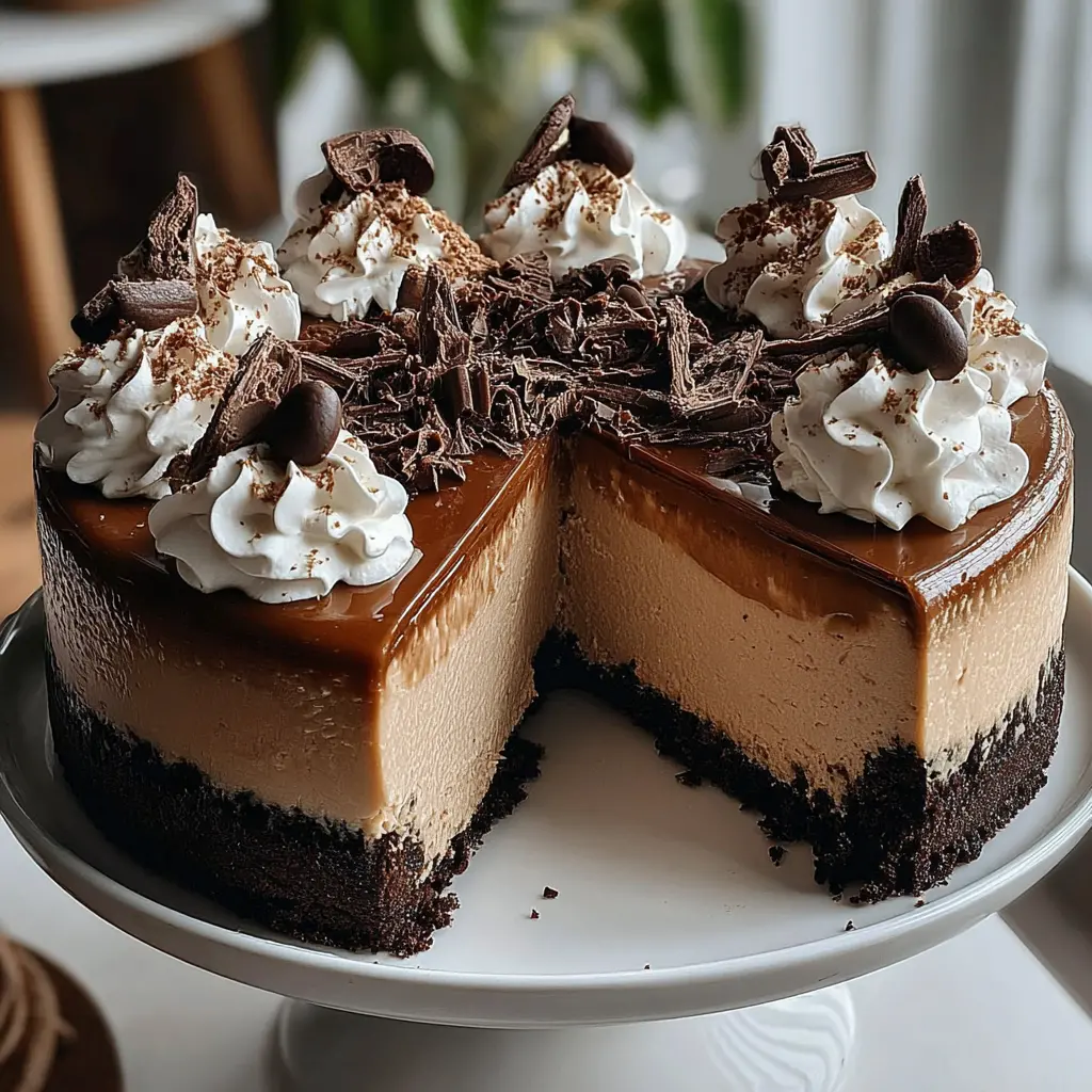 chocolate coffee cheesecake cake - final presentation