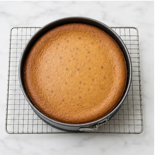 Step 3: Cooling baked cheesecake on rack