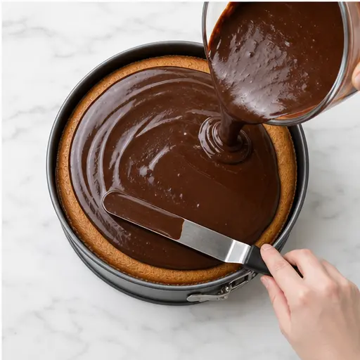 Step 4: Pouring espresso ganache on top