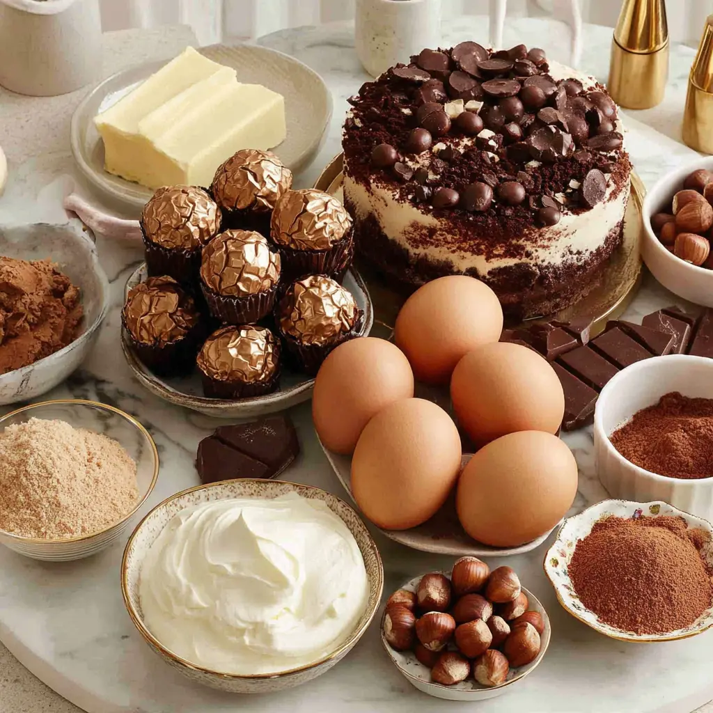 chocolate hazelnut drip cake - main ingredients