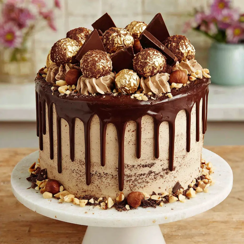 chocolate hazelnut drip cake - final presentation