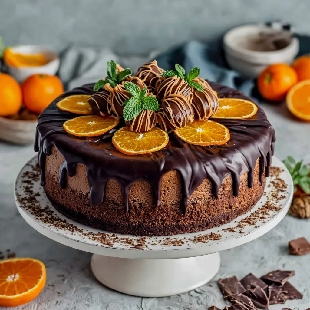 chocolate orange cheesecake cake - final presentation