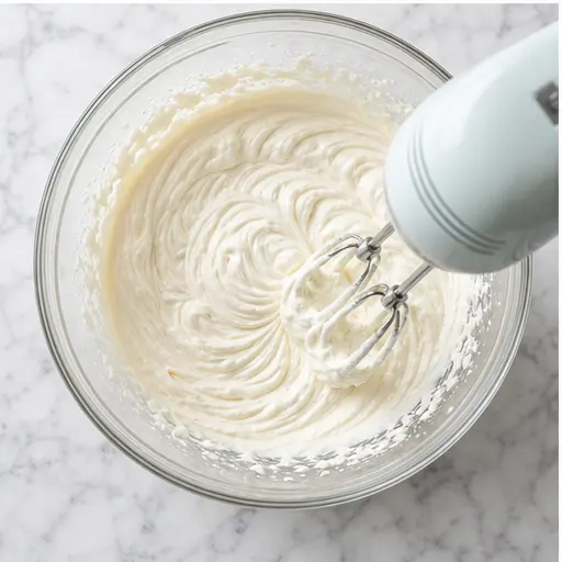 Step 3: Beating mascarpone and cream to soft peaks