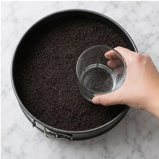 Step 4: Pressing Oreo crust into springform pan