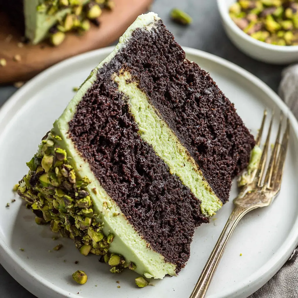 chocolate pistachio cake - final presentation