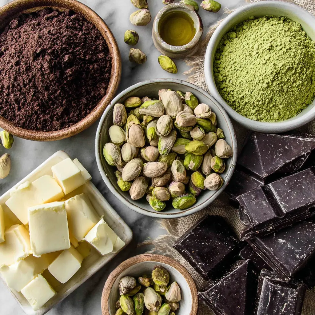 chocolate pistachio cake - main ingredients