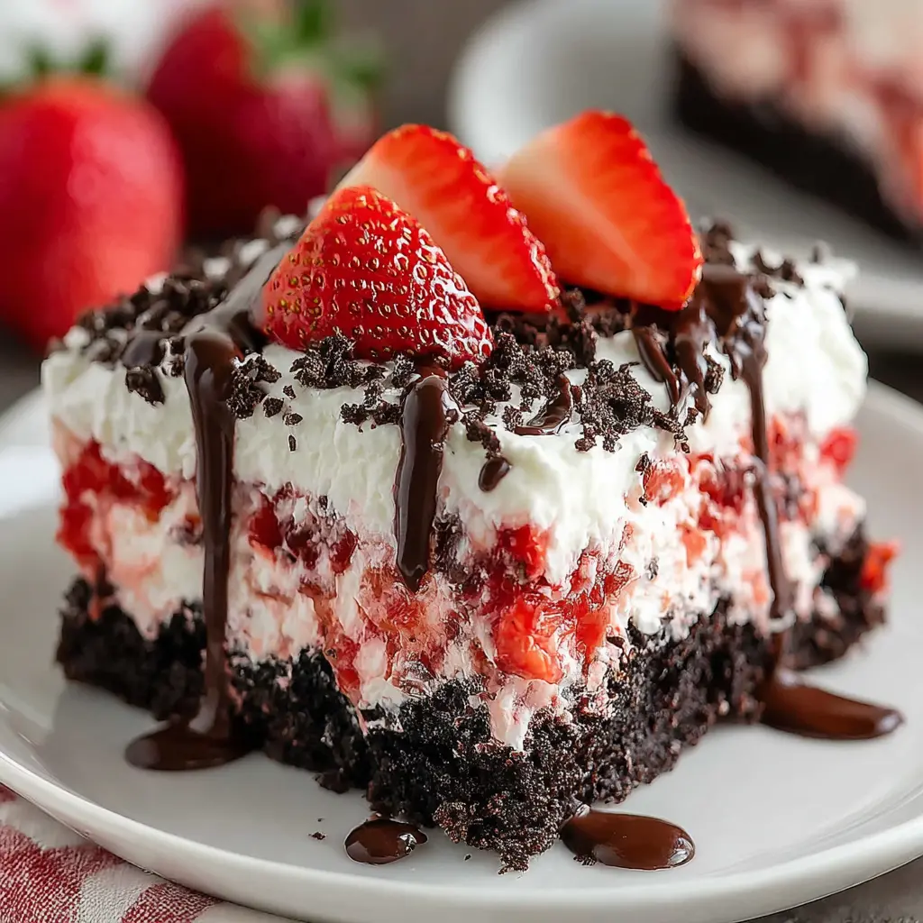 chocolate strawberry crunch cake - final presentation