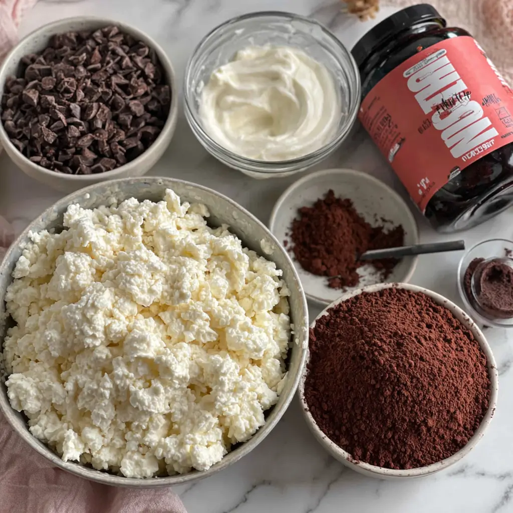 cottage cheese brownie batter bowl - main ingredients