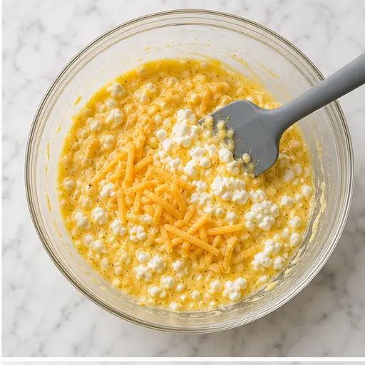 Step 2: Folding in cottage cheese and shredded cheese