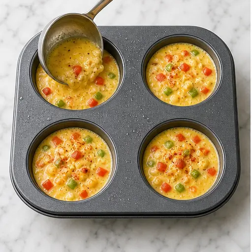 Step 3: Filling muffin tin cups with the mixture