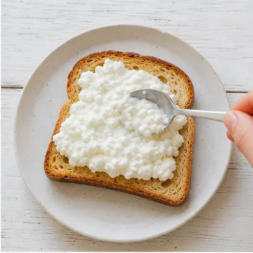 Step 2: Spreading cottage cheese on warm toast