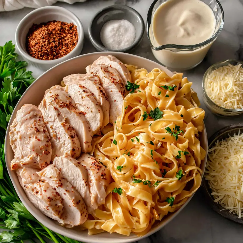 creamy cajun chicken pasta bowl - main ingredients