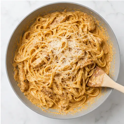 Step 4: Folding pasta into the sauce