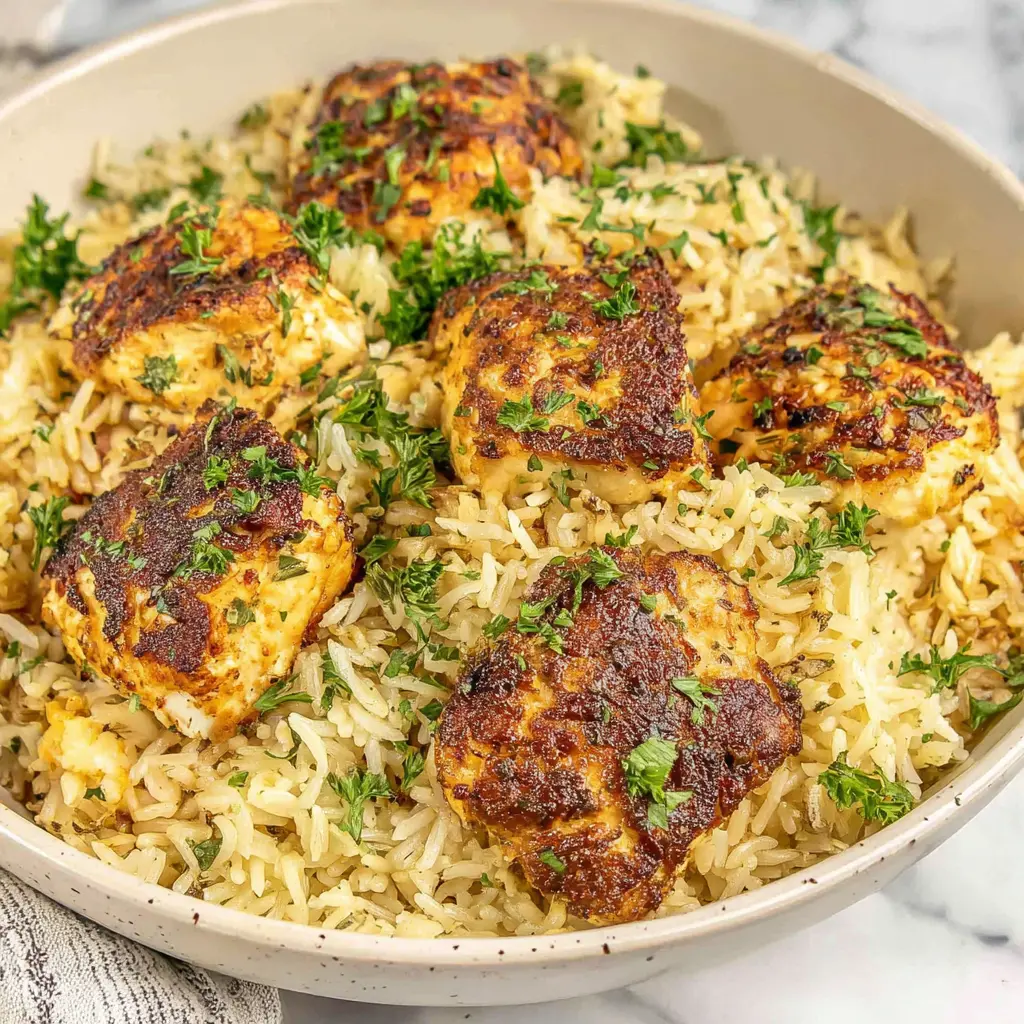 crispy chicken parmesan rice bowl - final presentation