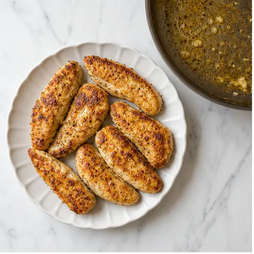Step 1: Searing seasoned chicken tenders in garlic butter