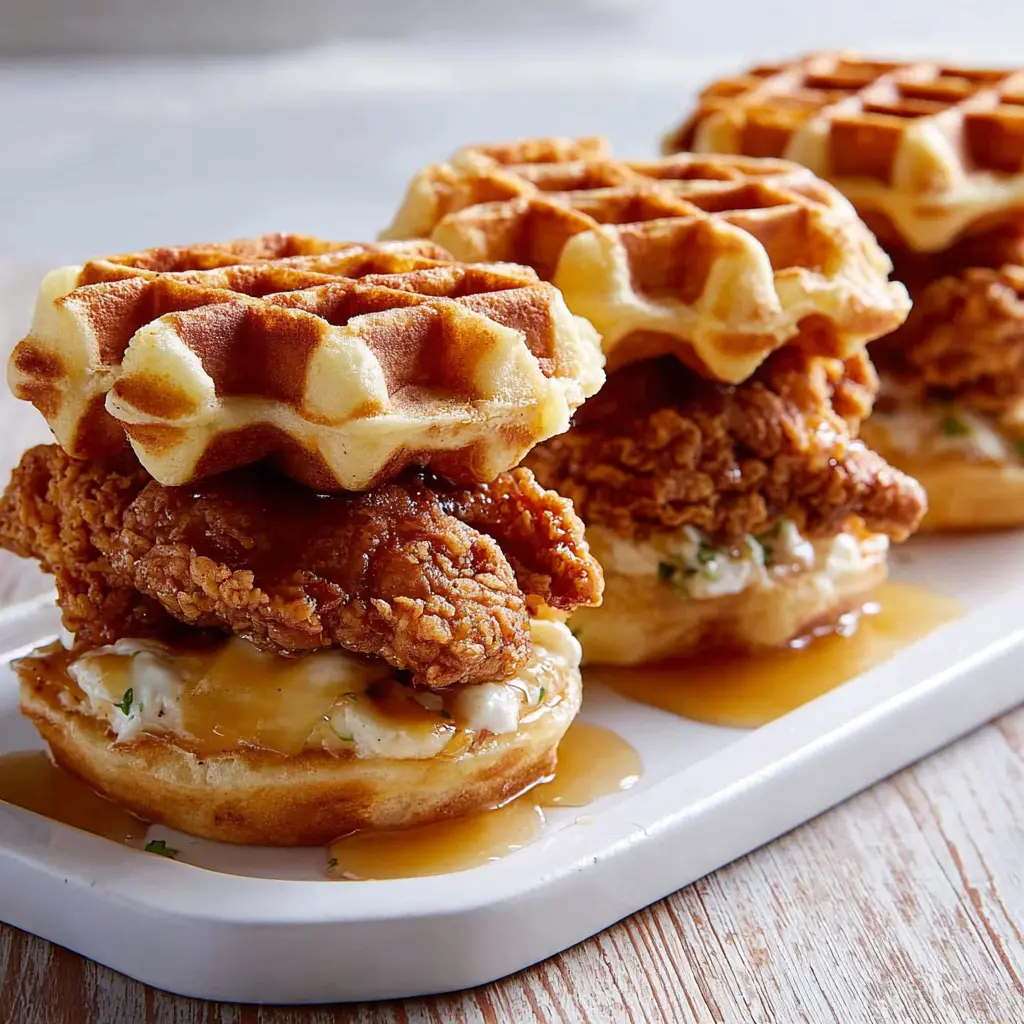 crispy chicken waffle sliders - final presentation