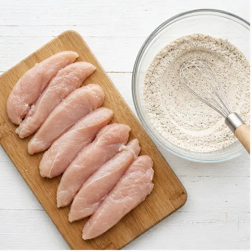 Step 1: Preparing and breading chicken tenders
