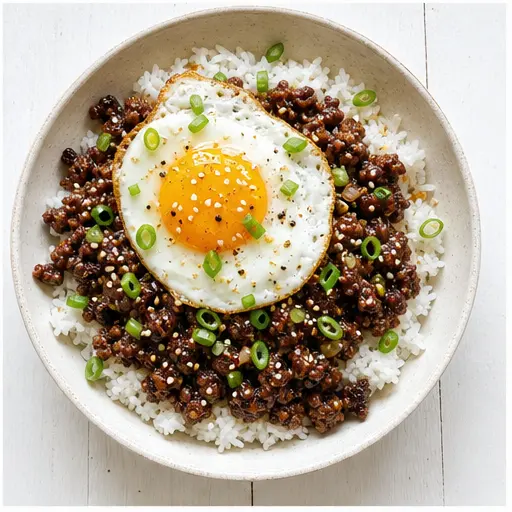 Step 4: Assembling the final bowls with rice and egg