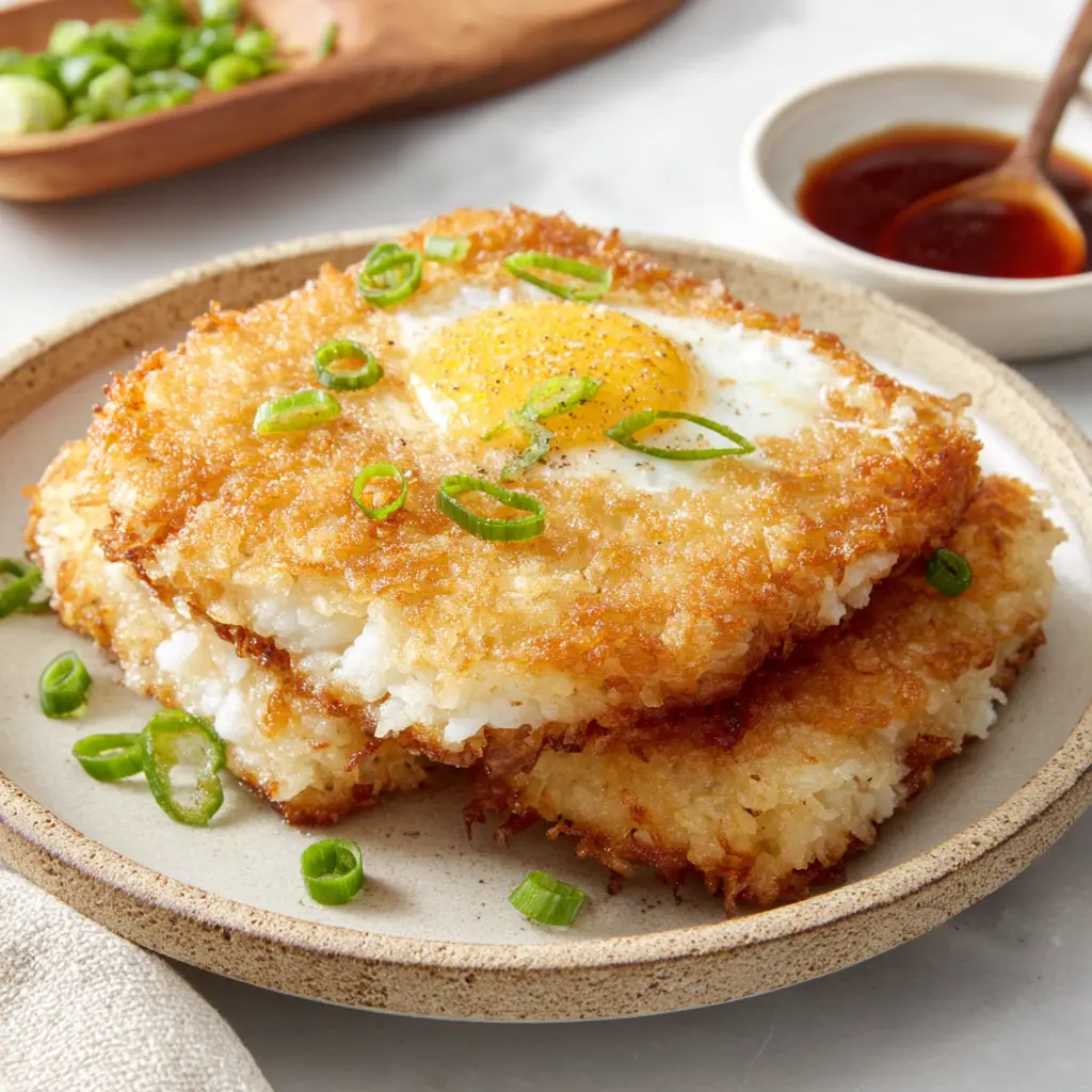 crispy rice egg stack - final presentation