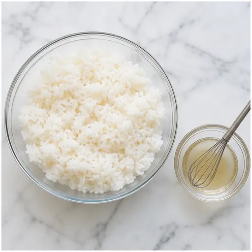 Step 1: Cook and season sushi rice with vinegar mixture