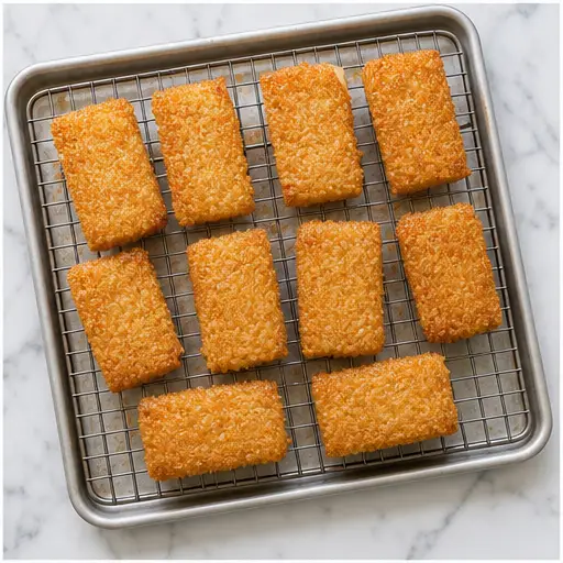 Step 4: Drain crispy rice on wire rack after frying