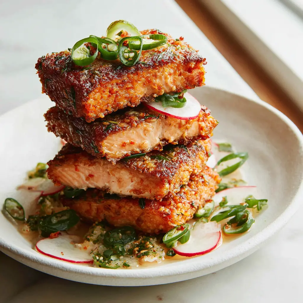 crispy rice salmon stack - final presentation