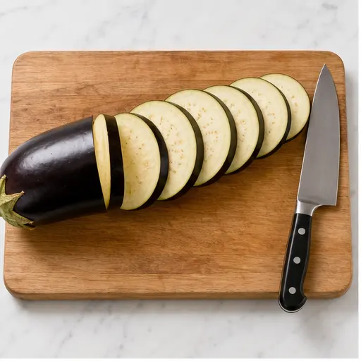 Step 1: Slicing the eggplant into rounds