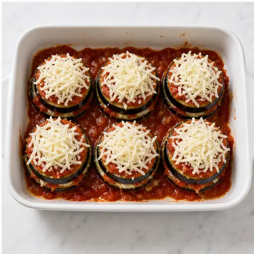 Step 4: Assembling the stacks with sauce and cheese